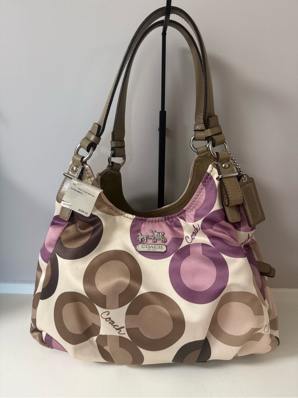 Y2K Coach Pink, Tan and Brown Signature Circle Shoulder Bag NWT!
